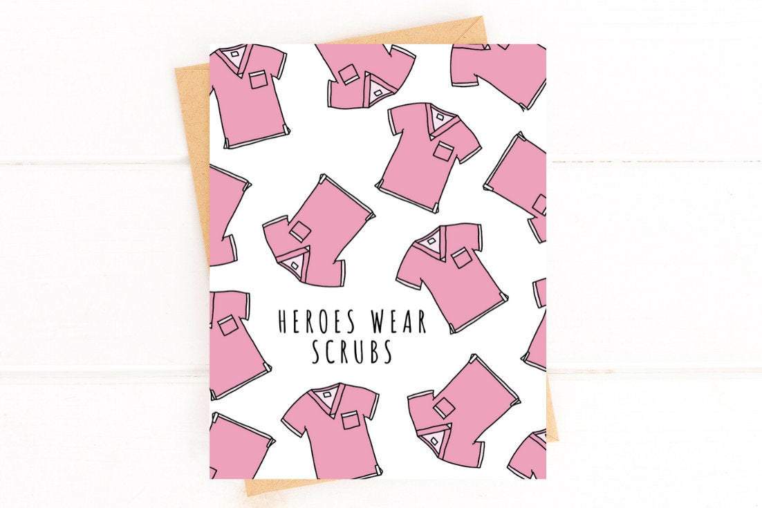 Heroes Wear Scrubs Doctor and Nurse Thank You Card