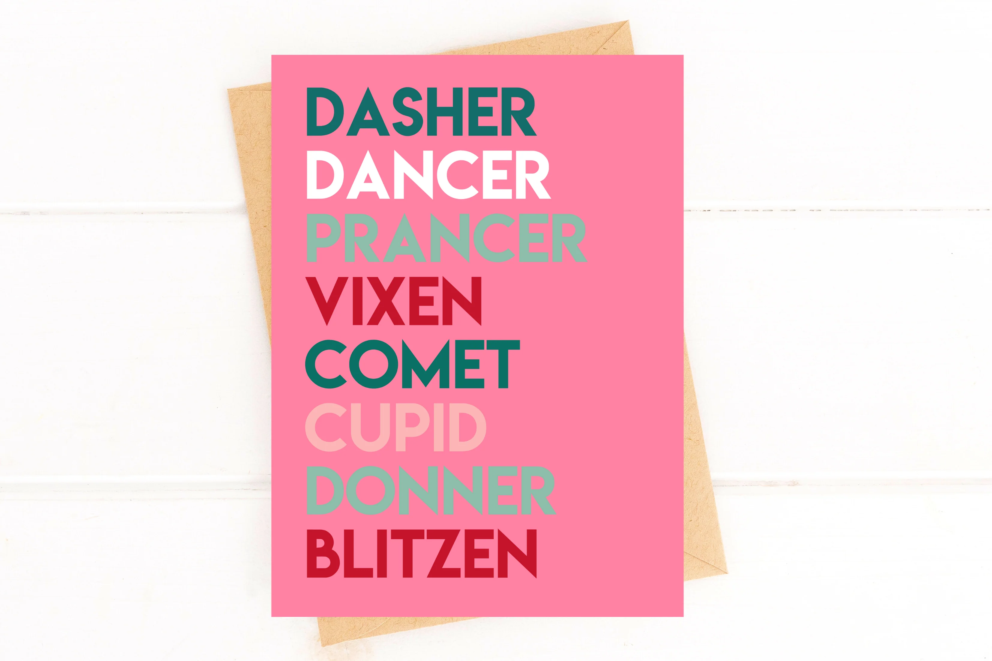 Reindeer Names Pink Modern Christmas Card - Image 2