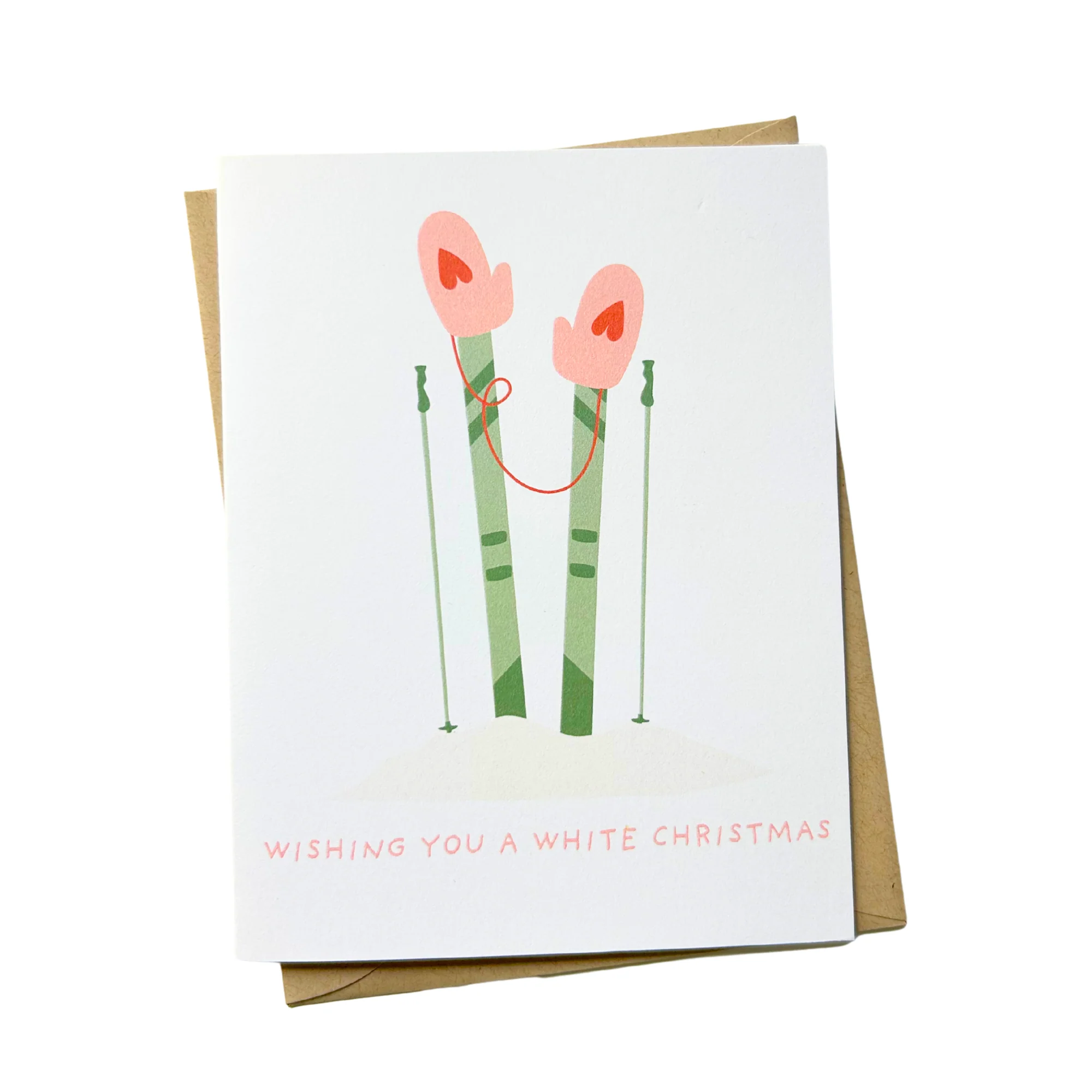 Wishing You a White Christmas Card β Cute Pink Ski-Themed Holiday Greeting
